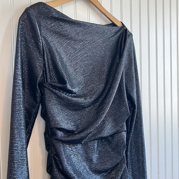 Talbot Runhof Dress size 10 metallic mirrorball draped dress navy $1495 MSRP - Picture 3 of 12